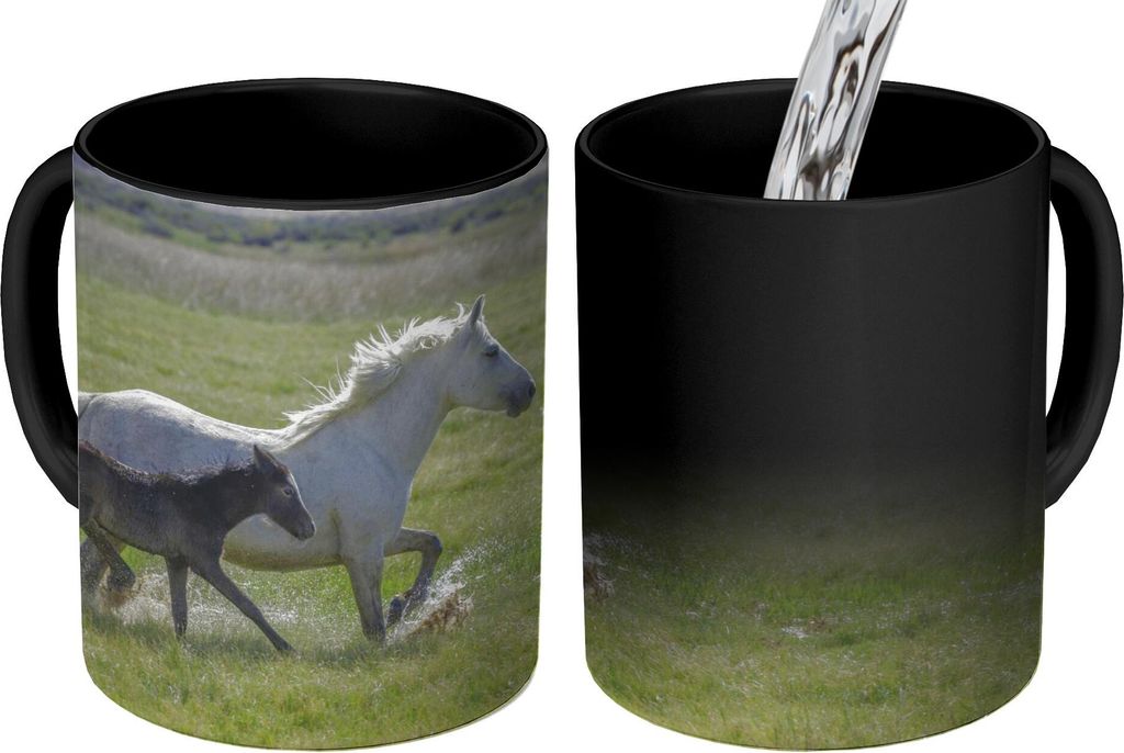 MuchoWow Zauber Tasse Zaubertasse Magic Pferde - Fohlen - Braun 350 ml Farbwechsel Becher Geschenk Geschenkidee - Magic-Tasse - Fototasse - Keram...