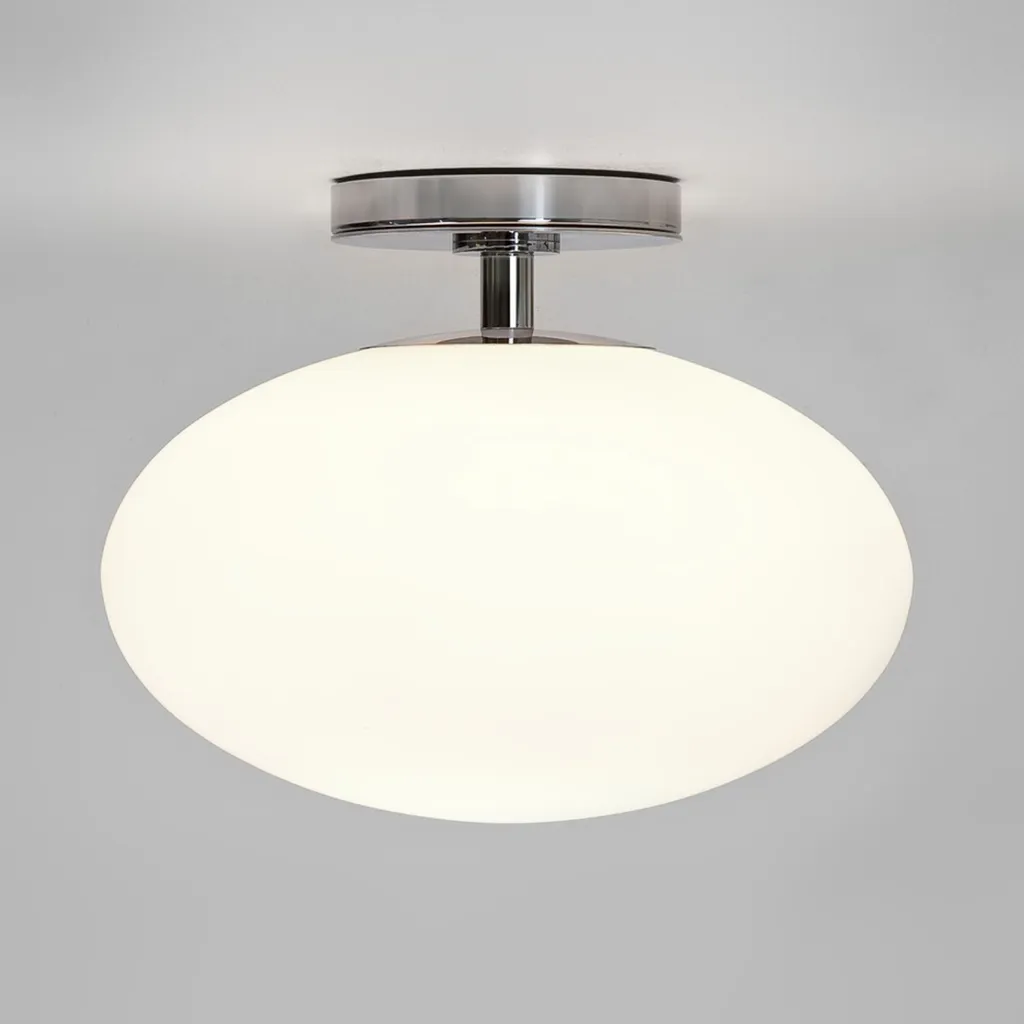 Lampe de plafond design pour salle de bain chrome et verre opale mat