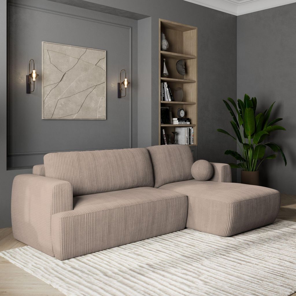 Masseno Ecksofa SENTI P R-S mit Schlaffunktion L-Form, Sofa mit Bettkasten, Wohnzimmersofa, Couch, Soffa, Bettsofa, Couchgarnitur- Beige, POSO 02