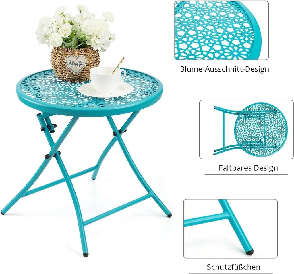 Table d'Appoint Extérieure sans Rouille Pliable et Compacte en Métal Noir - 5