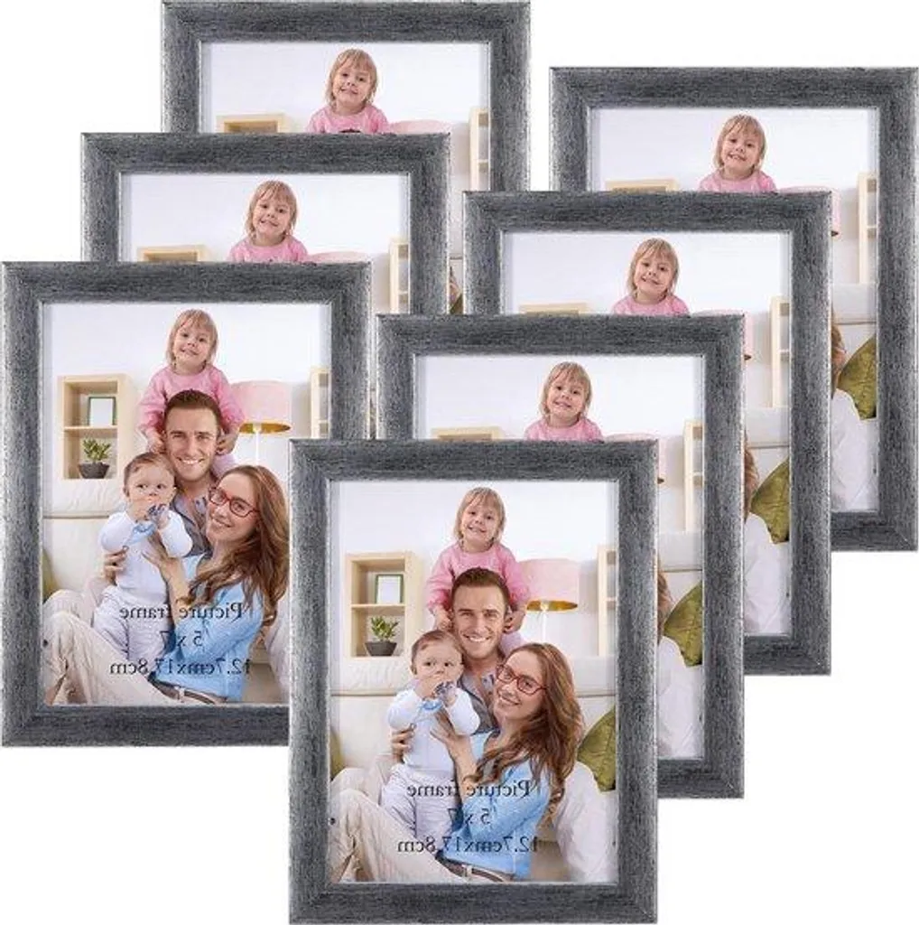 Lot de 7 cadres photo 13x18 cm argentés style rustique à poser ou muraux