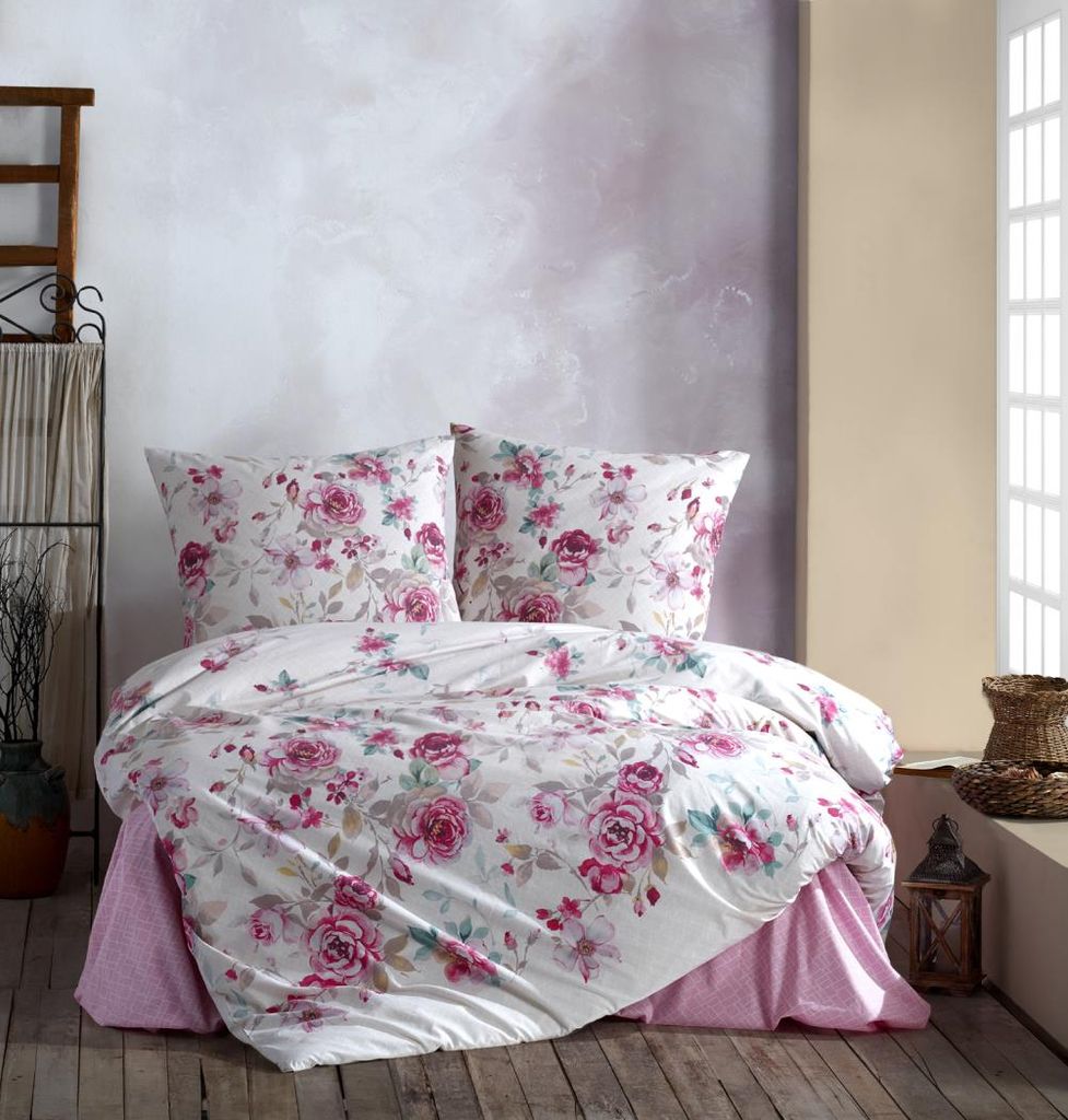Rosa Bettwäsche 1x Bettbezug 200 x 200 cm und 2x Kissenbezug 80 x 80 cm 