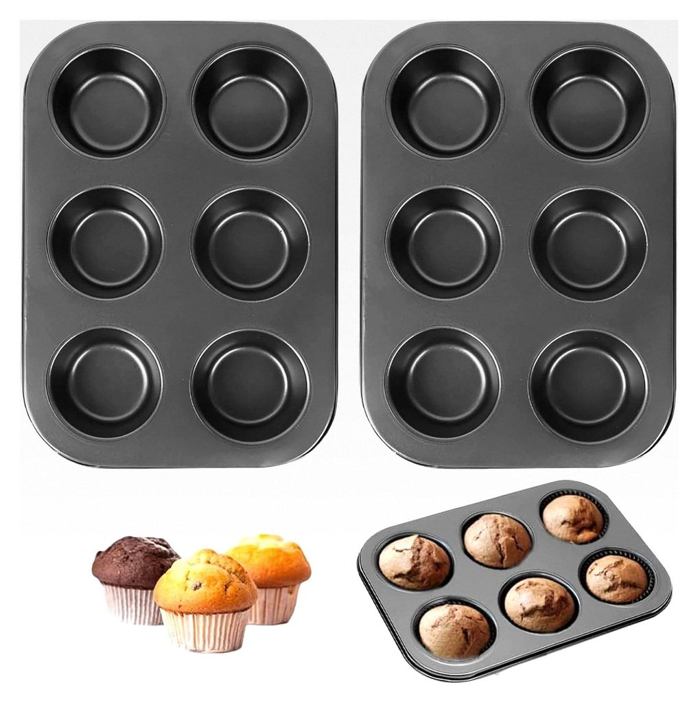 2 Stück Muffinform Blech, Antihaftbeschichtetes Cupcake-Backblech, Kohlenstoffstahl Muffin Backblech, Muffin Backform, Für Cupcakes, Brownies, Ku...