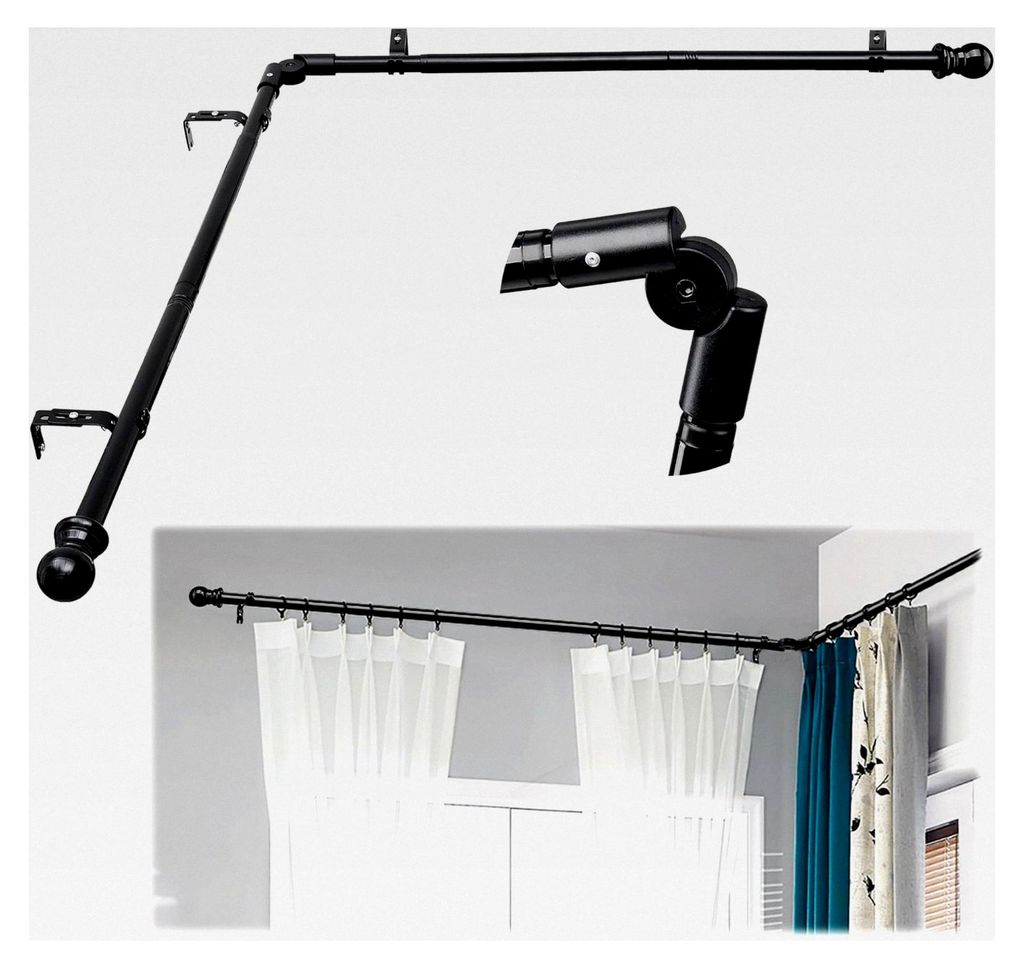 L-förmige gebogene Gardinenstangen für Erkerfenster, 76–345 cm, 2,5 cm Durchmesser, stabile Stangen für Schlafzimmer und Wohnzimmer, verstellb...