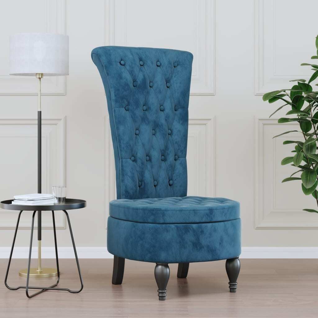 Möbel Polsterstuhl mit Hoher Rückenlehne Blau Samt Knopfheftung - Küchenstuhl 352463