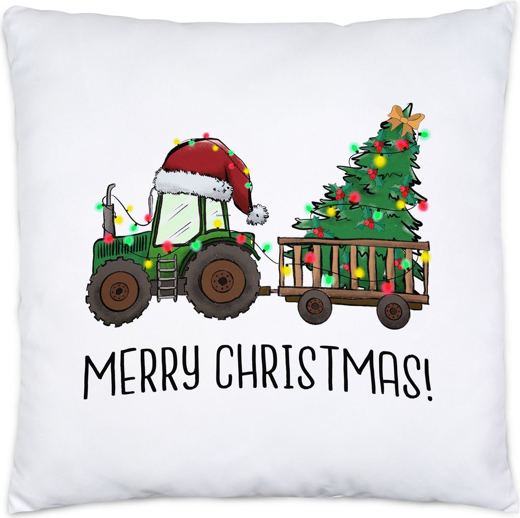 Merry Christmas Kissen Weihnachten Weihnachtsbaum Weihnachtsdekoration Traktor Weihnachtsstern