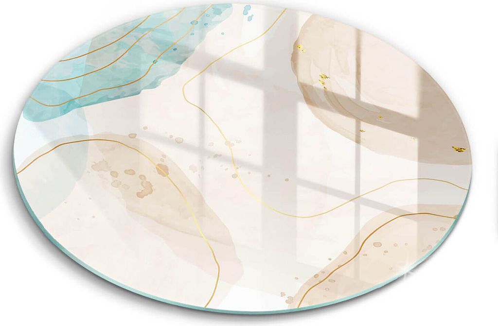 Glasschneideplatte - Herdabdeckplatte - fi30 cm -Schneidebrett - Spritzschutz - Boho -Flecken und Gold