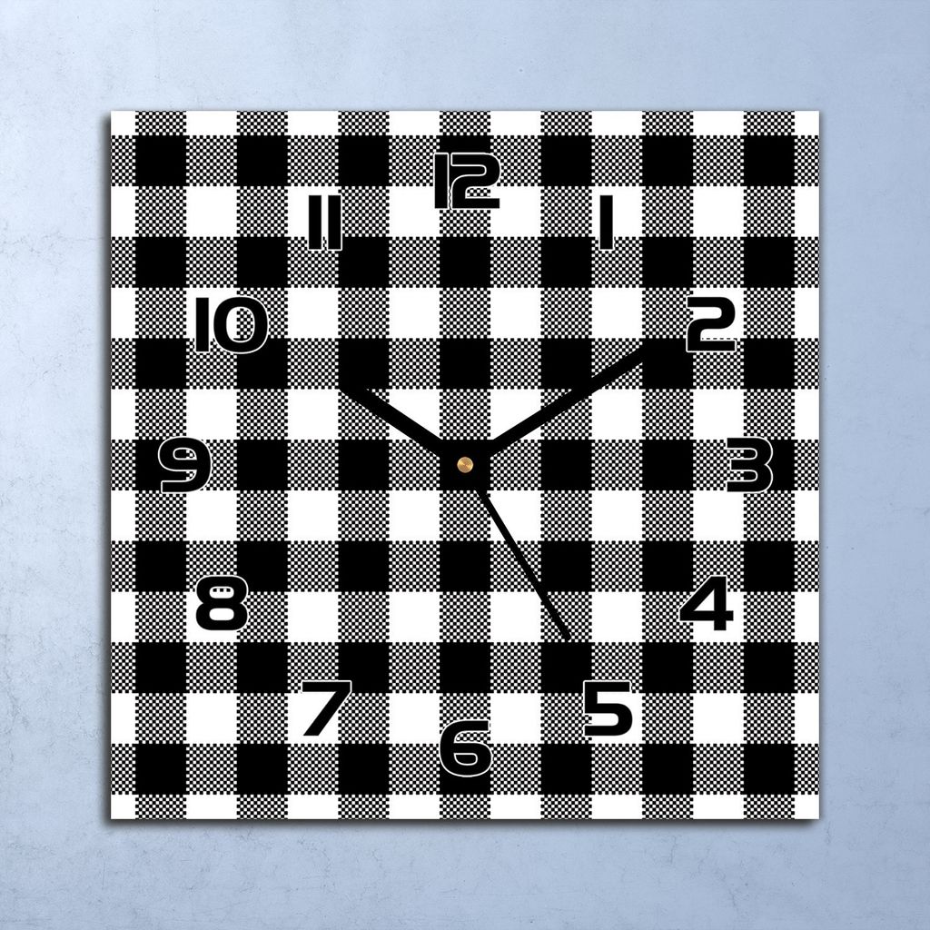 Wanduhr Echt-Glas-Küchenuhr Klassisch kariert Quarz Lautlos Produktbild 