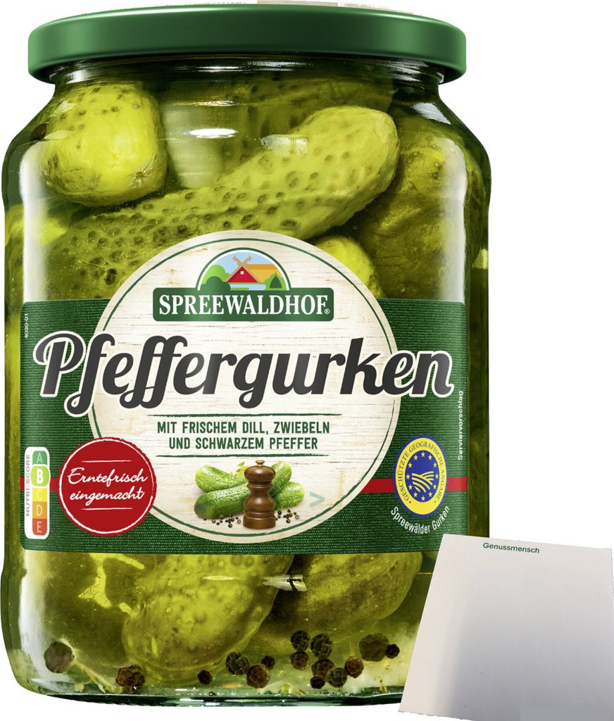 Spreewaldhof Pfeffergurken mit frischem Dill Zwiebeln und Produktbild 
