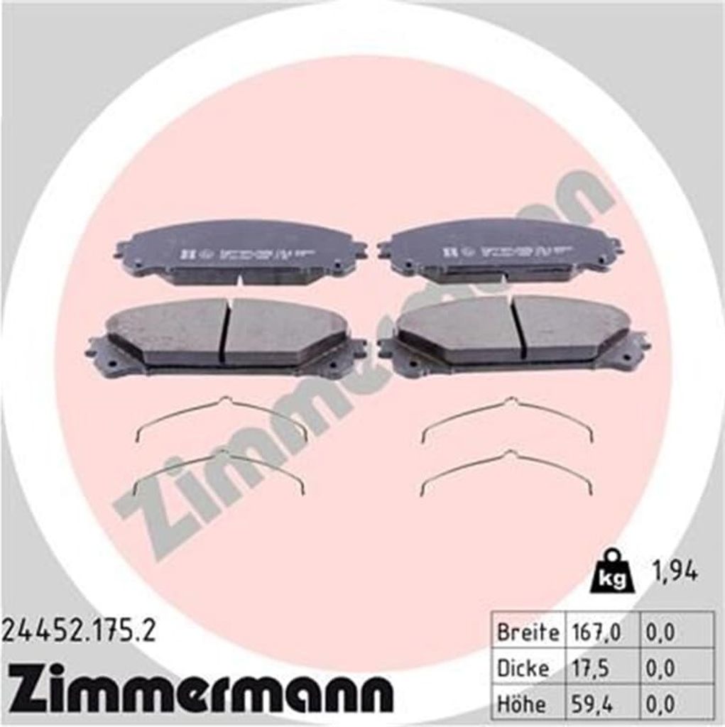 Zimmermann Bremsbeläge für Lexus Nx Rx Toyota Highlander Previa Rav Sienna