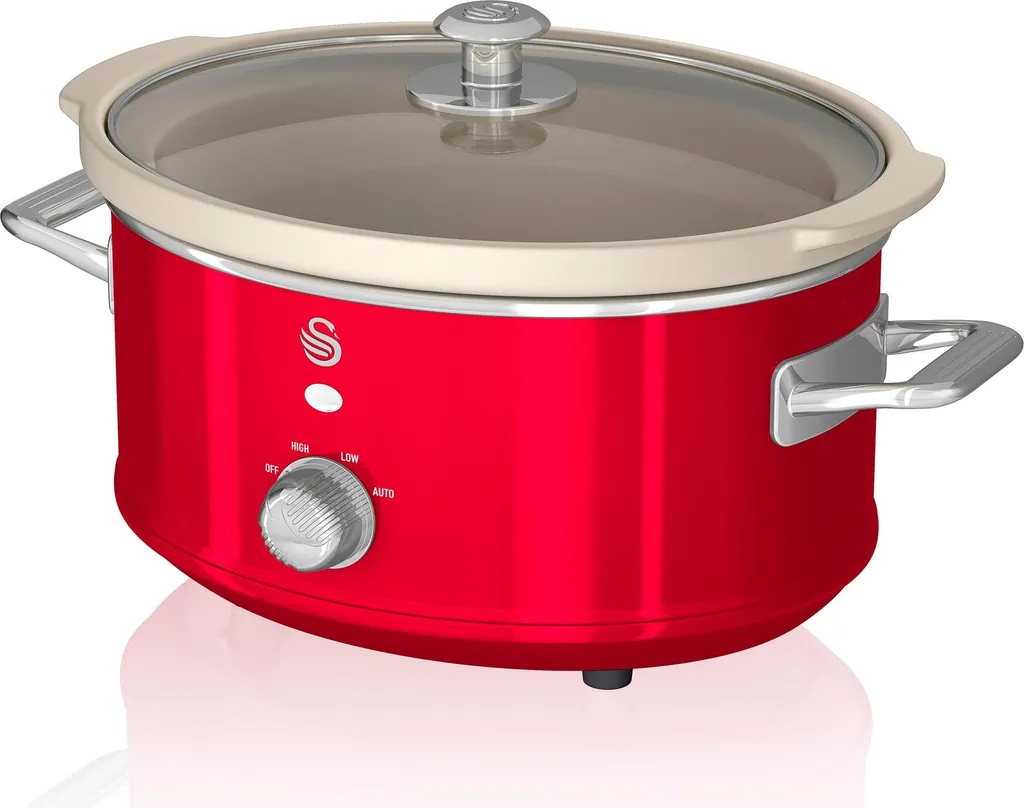 SWAN SF17021RNEW Retro Slow Cooker 3,5L, ceramica antiaderente senza PFOA e PTFE, rosso vintage