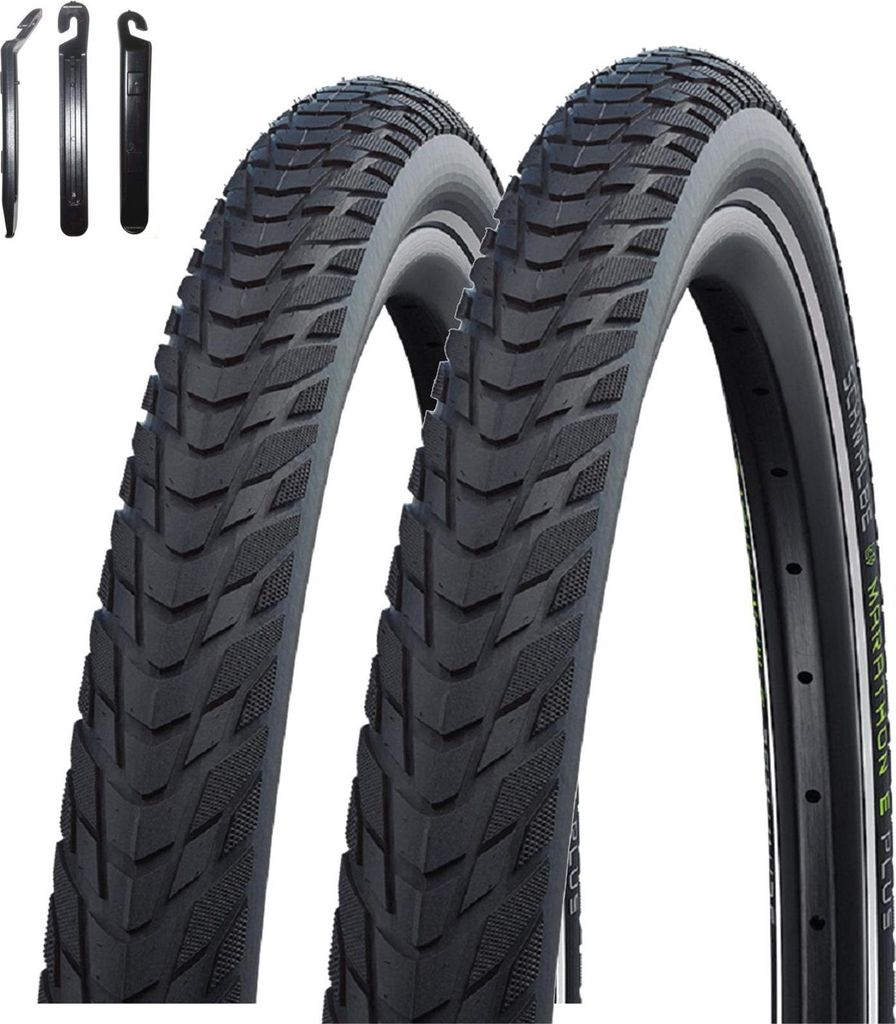 2 x Schwalbe Marathon E-Plus Smart D-Guard E-50 Schwarz-Reflex 47-622 inkl. Reifenheber