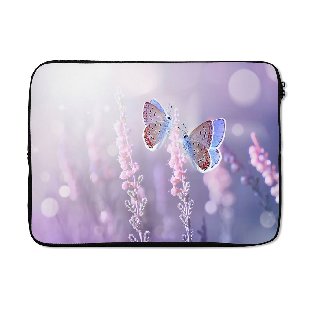 MuchoWow Laptop Hülle 14 ZollSchmetterling - Lavendel - Blumen - Lila Laptoptasche - Laptoptasche - Stoßsicher - Schutzhaube