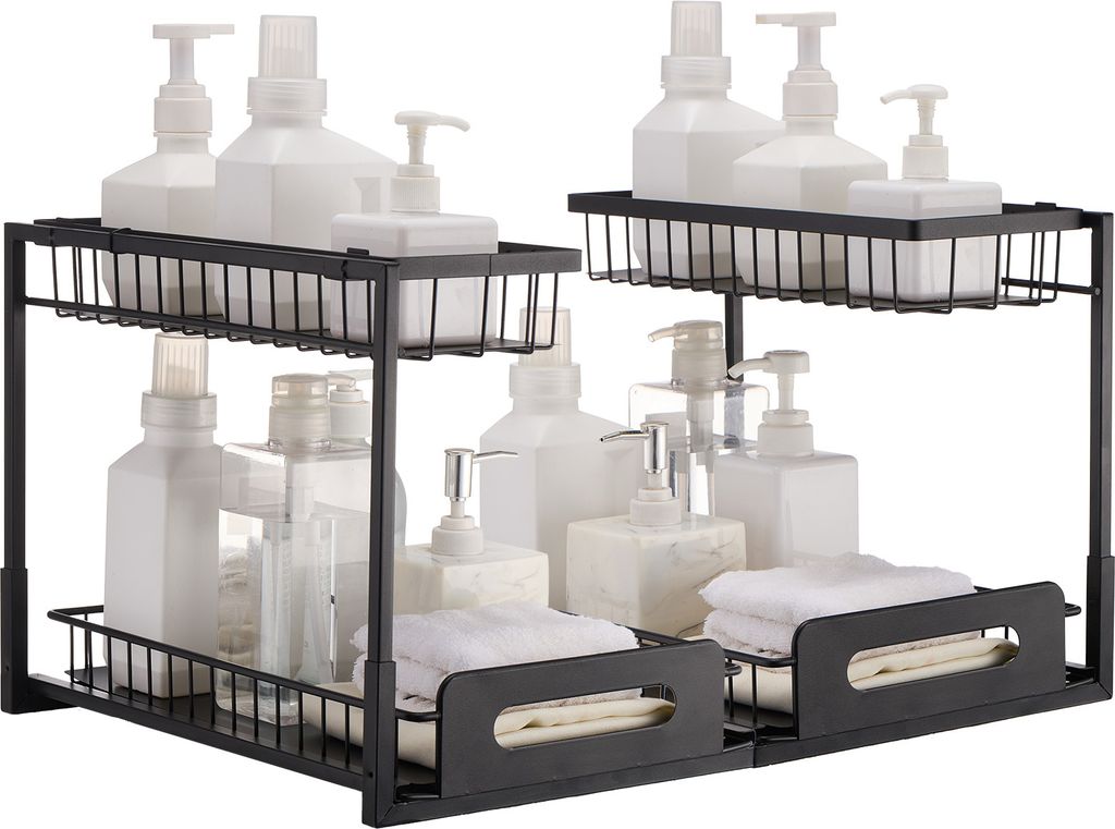 SucceBuy 2-stufiger ausziehbarer Schrank-Organizer (27,6 cm B x 36,6 cm T), Organizer und Aufbewahrung unter der Spüle. Schrank-Organizer mit ausz...