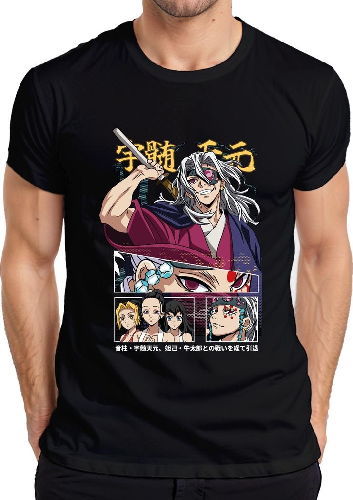 Kimetsu no Yaiba Tengen Uzui Sound Hashira Geschenk Herren T-Shirt, Schwarz, L