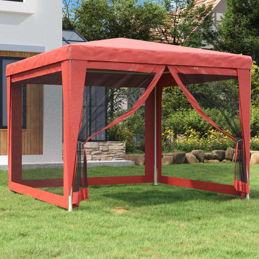 The Living Store Partyzelt mit 4 Mesh-Seitenwänden Rot 3x3 m HDPE