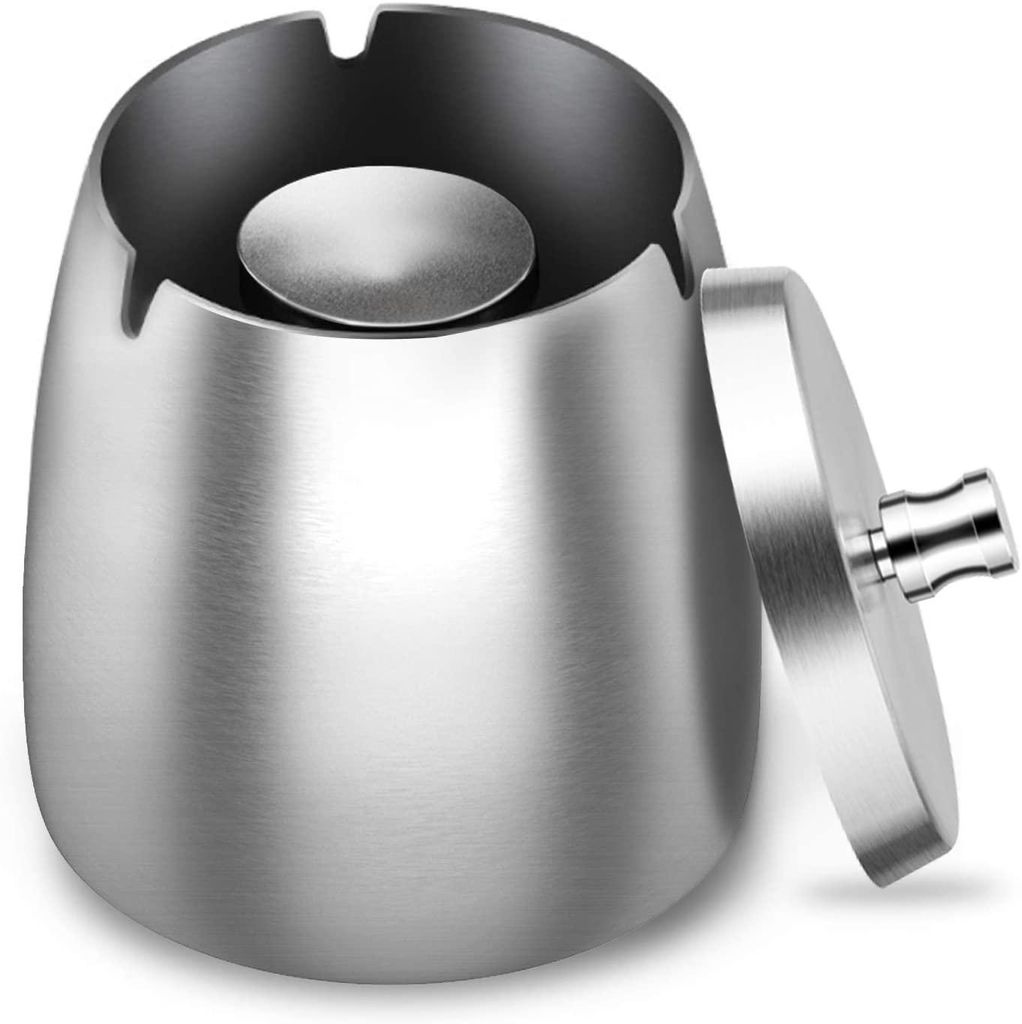 Aschenbecher aus Edelstahl mit Deckel, windfester