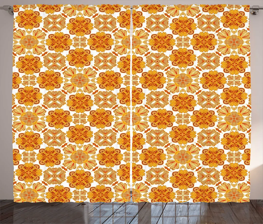 Paire de rideaux universels de salon motif damas 280x225 cm coloris chaud