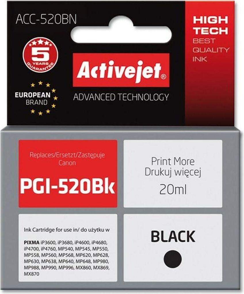 Activejet ACC-520BN Ersatzpatrone für Canon PGI-520BK Supreme 20 ml schwarz