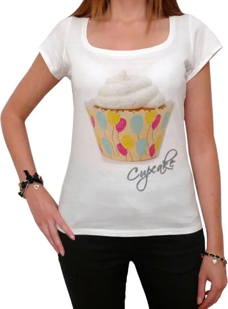 Damen Grafik T-Shirt Cupcake-Geburtstagsballons – Cupcake Birthday Balloons – Öko-Verantwortlich Vintage Jahrgang Kurzarm Lustige Druck Geburt...