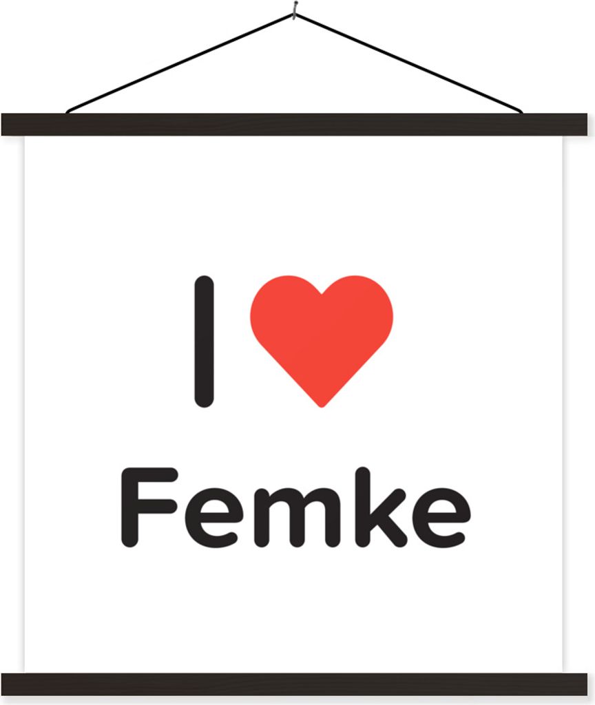 MuchoWow Textilposter Ich liebe - Femke - Mädchen 90x90 cm mit schwarzem Rahmen - Magnetisches
