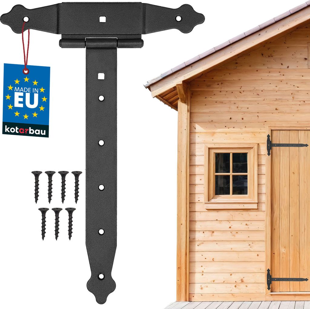KOTARBAU Kreuzgehänge 300 mm Ladenband Scharnier Band Platte Baubeschlag Torbeschlag Holzverbindung Werfgehänge T-Scharnier T-Band Pulverbeschi...