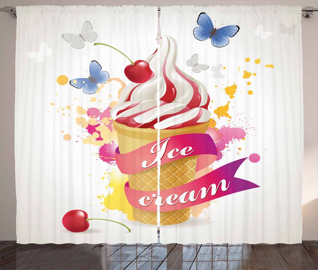 ABAKUHAUS Eis Rustikaler Vorhang, Kirschen Farben, Wohnzimmer Universalband Gardinen mit Schlaufen und Haken, 280 x 245 cm, Mehrfarbig