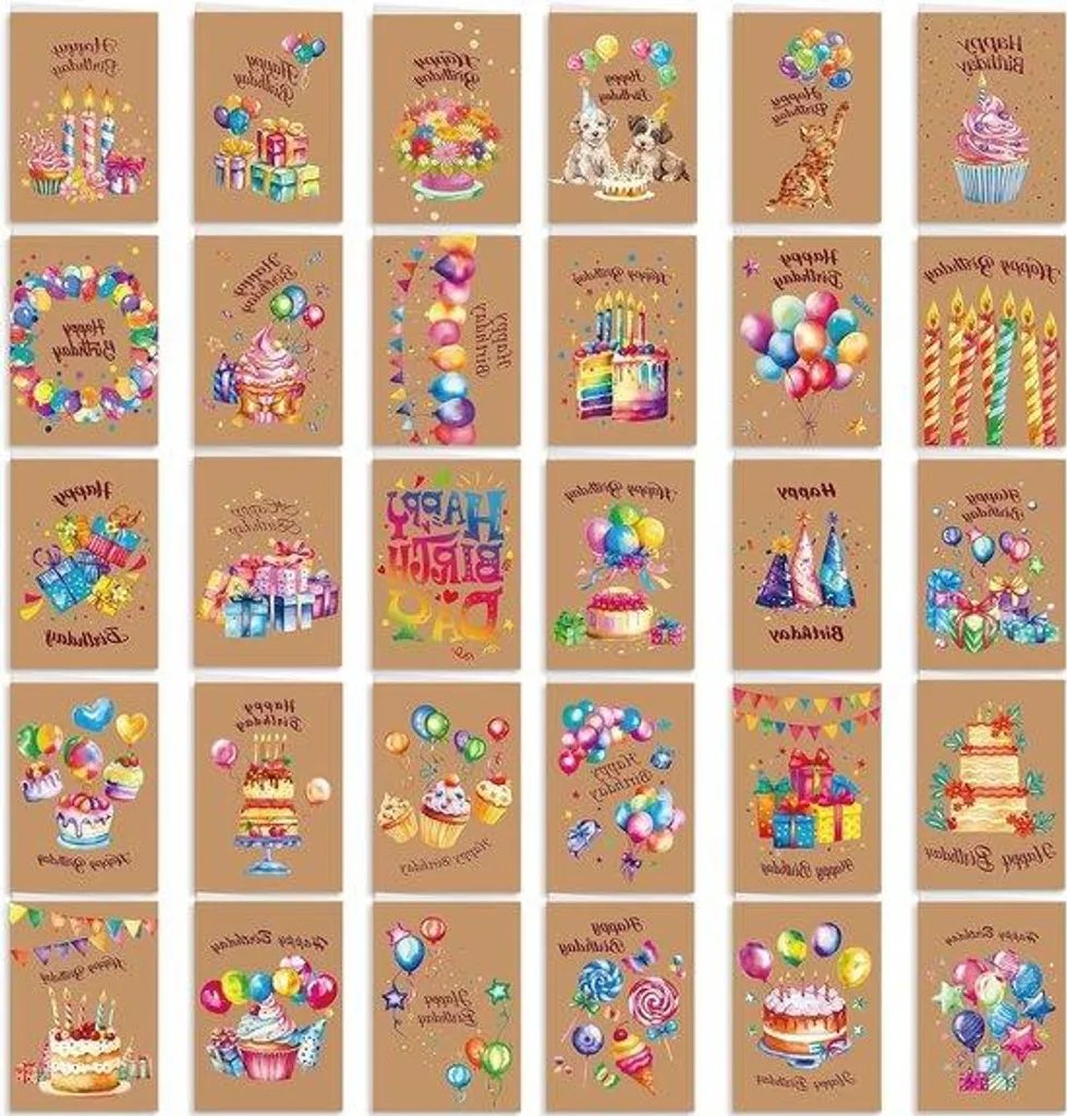 Ne manquez plus d'idées avec ces 30 cartes d'anniversaire et enveloppes
