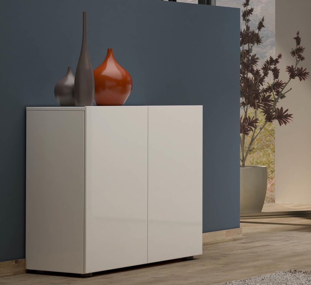Sideboard >Mister< in weiss, Lack Hochglanz - 90x80x38cm Produktbild 1