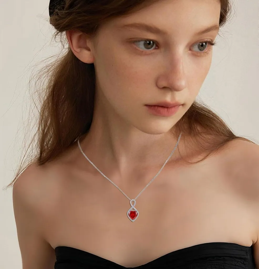 Collier Pierre de Naissance Janvier en Argent et Pendentif Cœur Rouge - 8