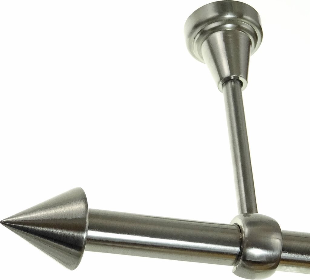 Gardinenstange Set Edelstahl Look Metall Ø 19mm zur Deckenbefestigung 1-lauf Spitze, Länge wählbar D18E65