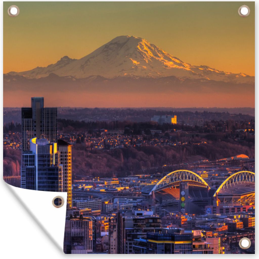 MuchoWow 100x100 cm Outdoor-Poster Gartendeko Sichtschutz Garten Poster für den Garten Seattle - USA - Berge