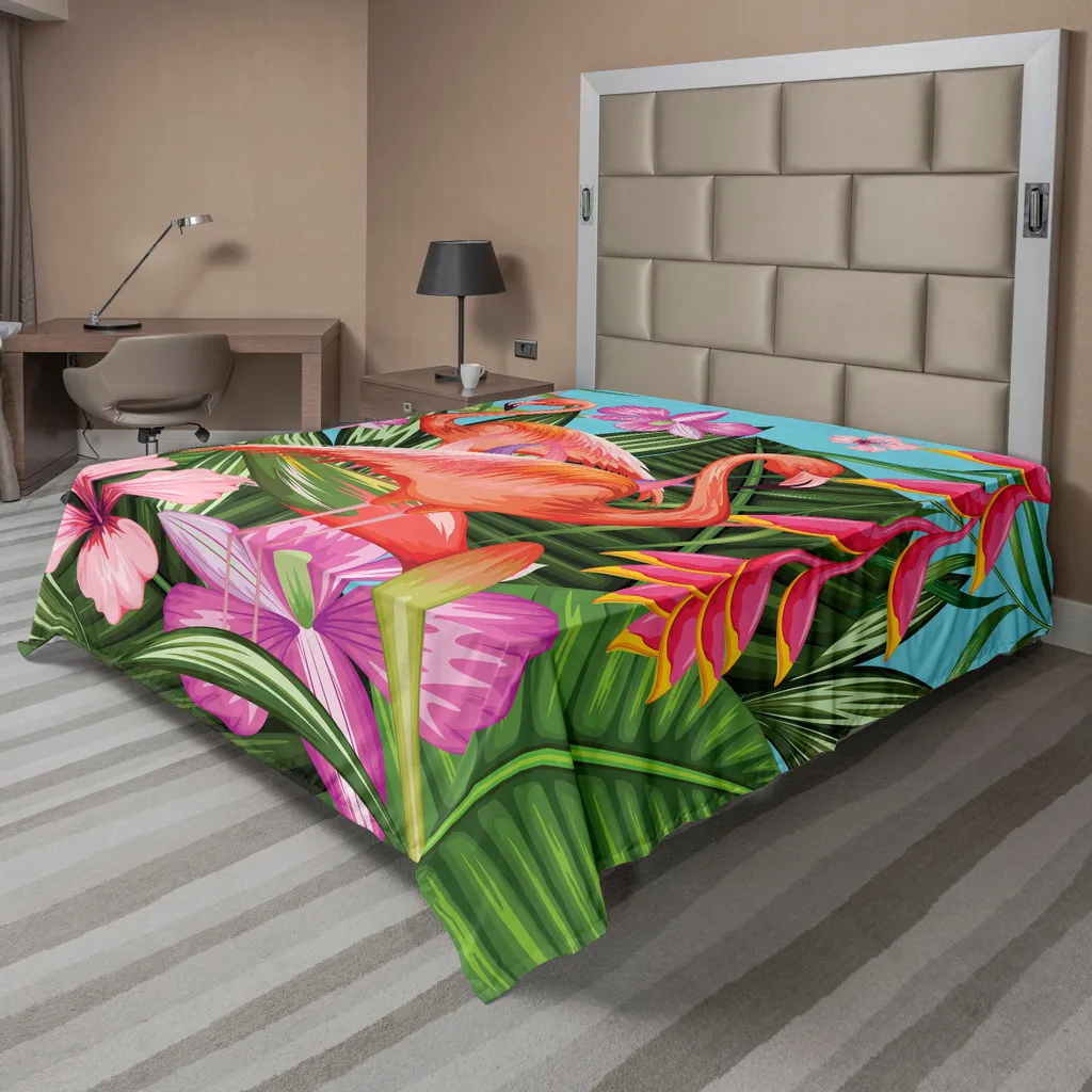 Drap de lit Flamingo pour décoration de chambre tropicale 266x260 cm