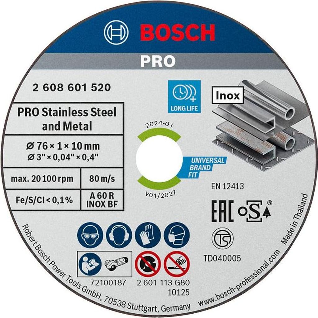 Bosch 5x PRO Stainless Steel and Metal Speed Thin Trennscheibe für Mini-Winkelschleifer und 10 mm Bohrung (für Stahl, Edelstahl, Ø 76 mm, Profes...