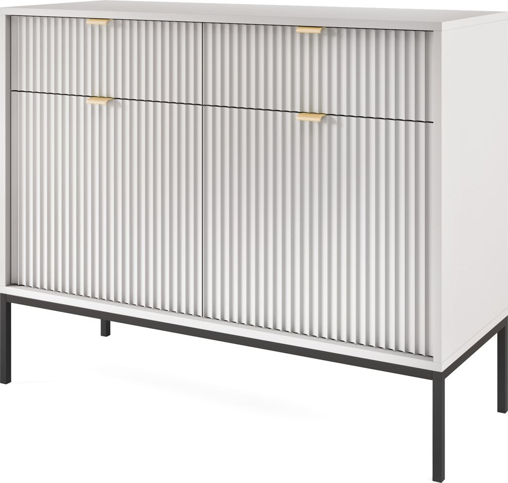 DomoHome | Design-Kommode NOVA - Farbe: Grau, Geriffelte Front, 2 Türen, 2 Schubladen, Maße: 83x104x39cm, Schwarze Metallbeine | Vielseitiges Mö...