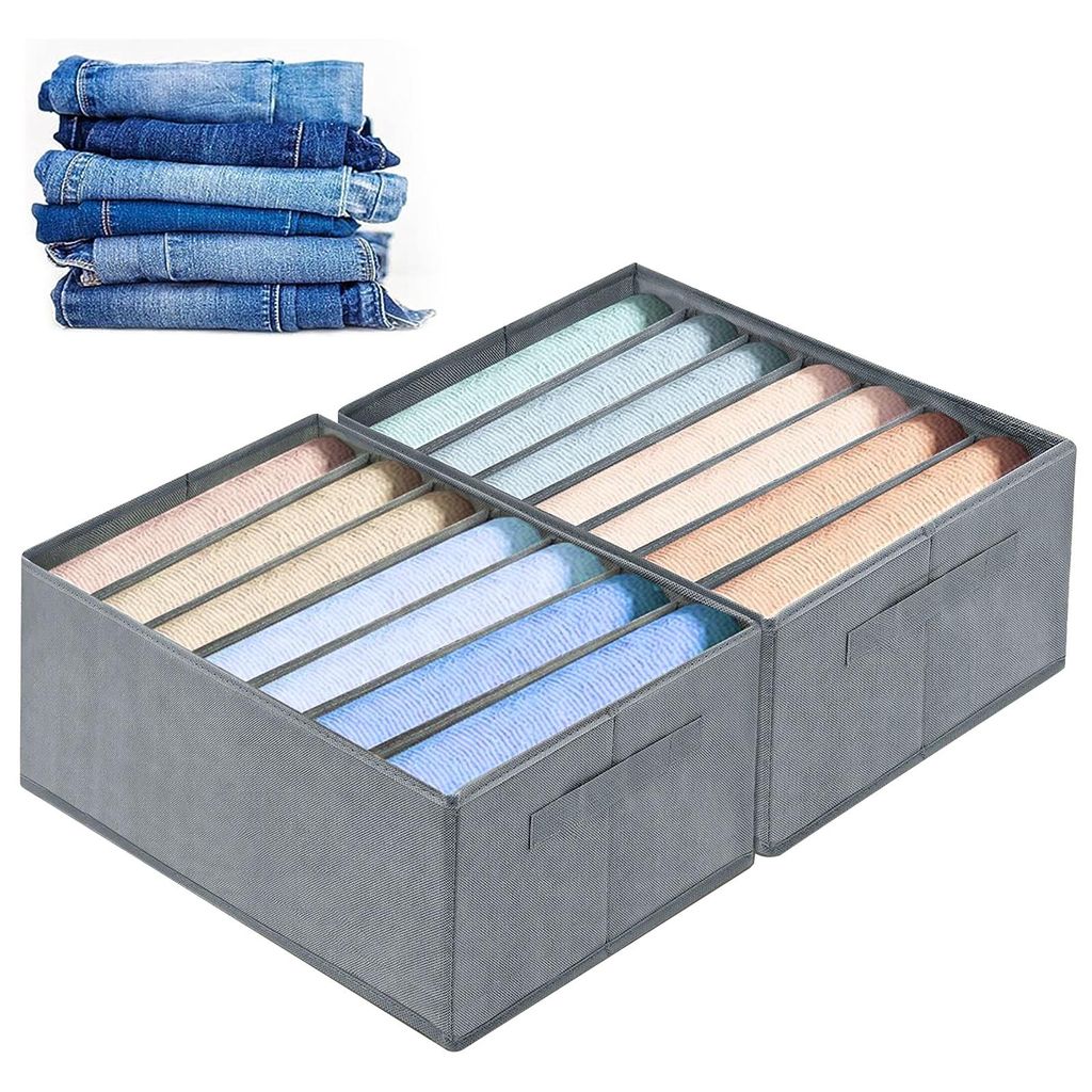 Aufbewahrungsbox 2-Tlg Kleiderschrank Organizer Aufbewahrungsbox Schrank Organizer, 7 Fächer, für Jeans Hosen T-Shirts Unterwaesche