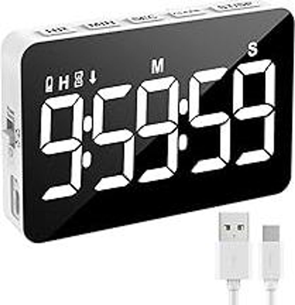 XREXS Küchentimer Digital, Digitaler Kochtimer, Count Up/Down Timer mit 5 inch LED-Display, einstellbare Helligkeit und Lautstärke, magnetischer ...