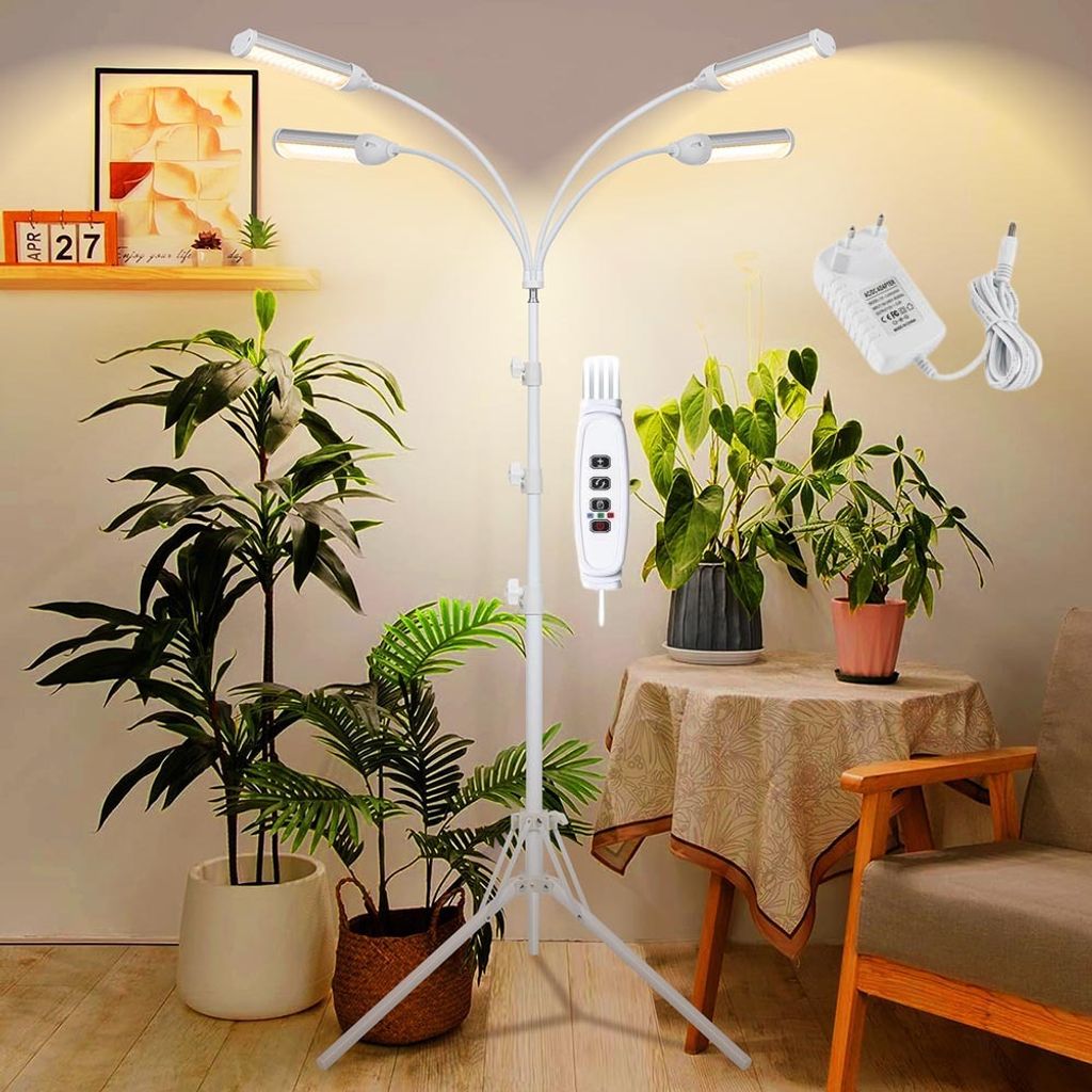 360 LEDs Pflanzenlampe Vollspektrum, 4 Kopf Pflanzenlampe mit Ständer,Pflanzenlicht Grow Light Dimmbar,3/6/12H Auto Timer, Wachstumslampe für Pfl...