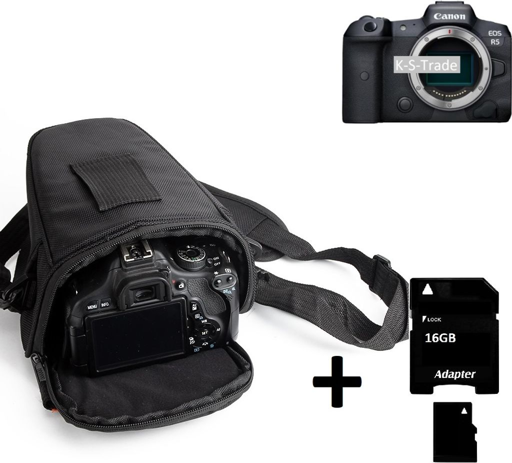 K-S-Trade Schultertasche kompatibel mit Canon EOS R5 Colt Kameratasche für Systemkameras DSLR DSLM SLR, Bridge etc., + 16GB Speicherkarte