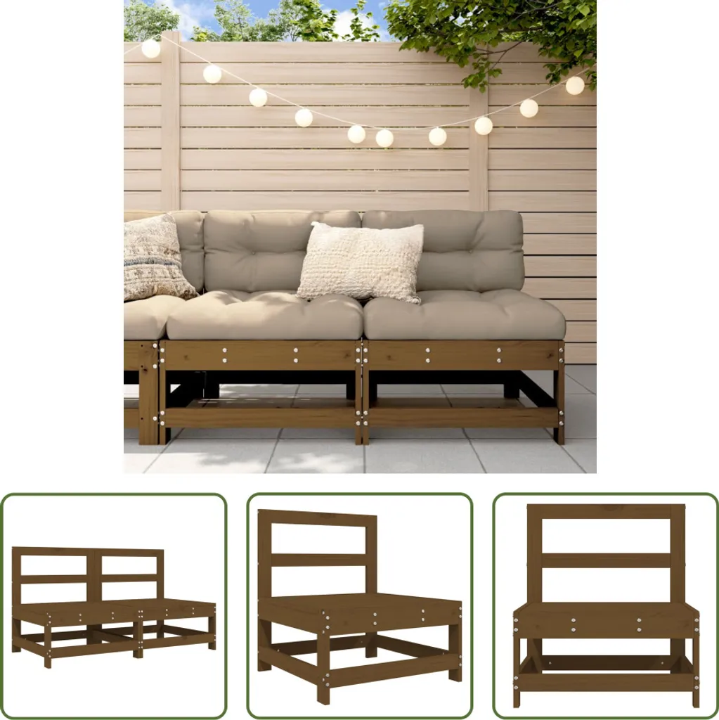 The Living Store Divano da centro giardino 2 pz. Pino massiccio marrone miele