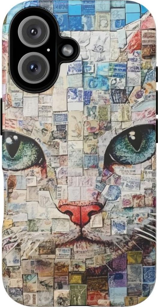 Katzen-Collage auf blauem Hintergrund – Hülle Kompatibel mit iPhone 16