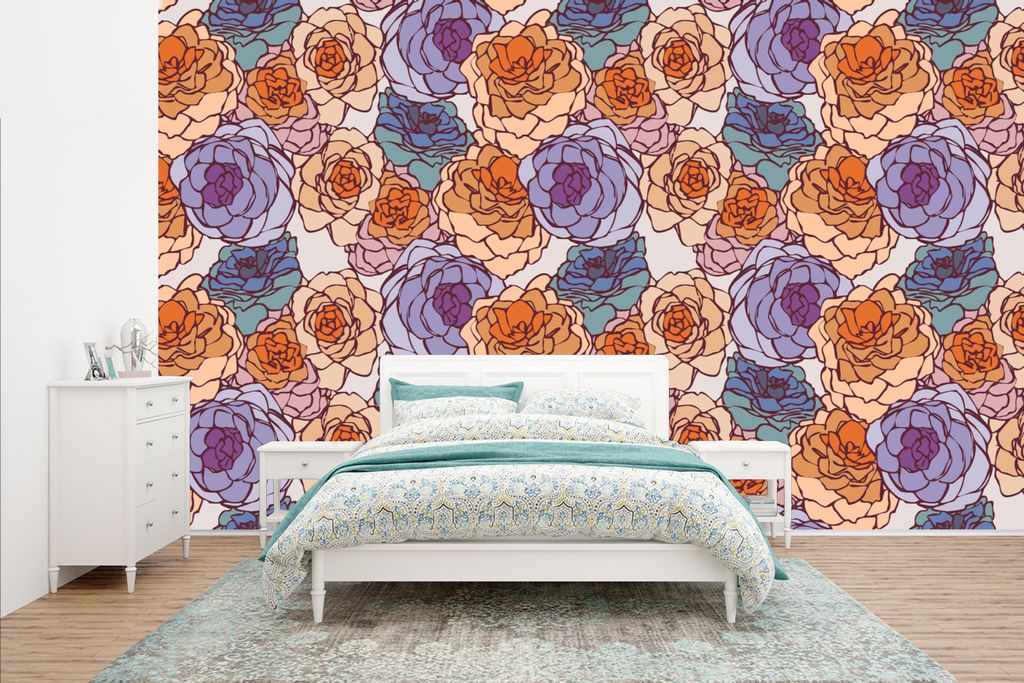 MuchoWow Fototapete für Wohnzimmer oder Schlafzimmer Wandtapete Vinyl Motivtapete Karte - Blume - Jugendstil - 400x240 cm - Gemustert