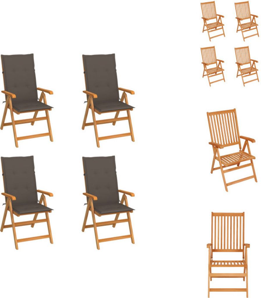vidaXL Gartenstühle 4 Stk. mit Taupe Kissen Massivholz Teak - Gartenstühle