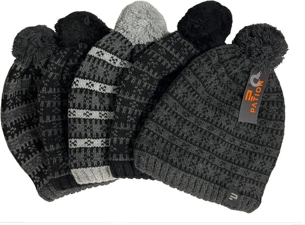 Lot de 5 bonnets pour homme avec pompon en maille douce - Taille Unique