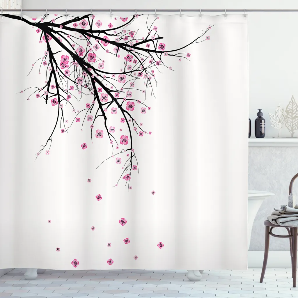 Tenda Doccia ABAKUHAUS Sakura 175x180 - Rosa Nero Stampa HD