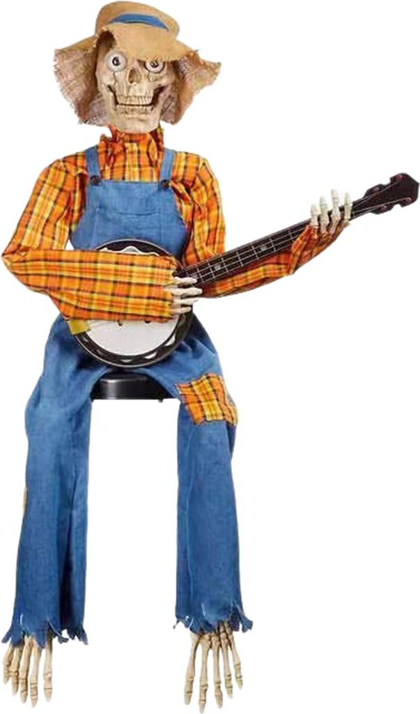 Animierte Banjo-Skelette für Halloween, Herbst-Country-Skelett, Musiker, der Banjo spielt, Figur für Thanksgiving, Herbsternte-Dekor