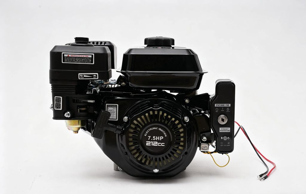Benzinmotor 7,5 PS 210 ccm - 4-Takt OHV Universalmotor - Luftgekühlt - Seilzugstart - Für Gokart Stromerzeuger Holzspalter Bodenfräse - Schwarz