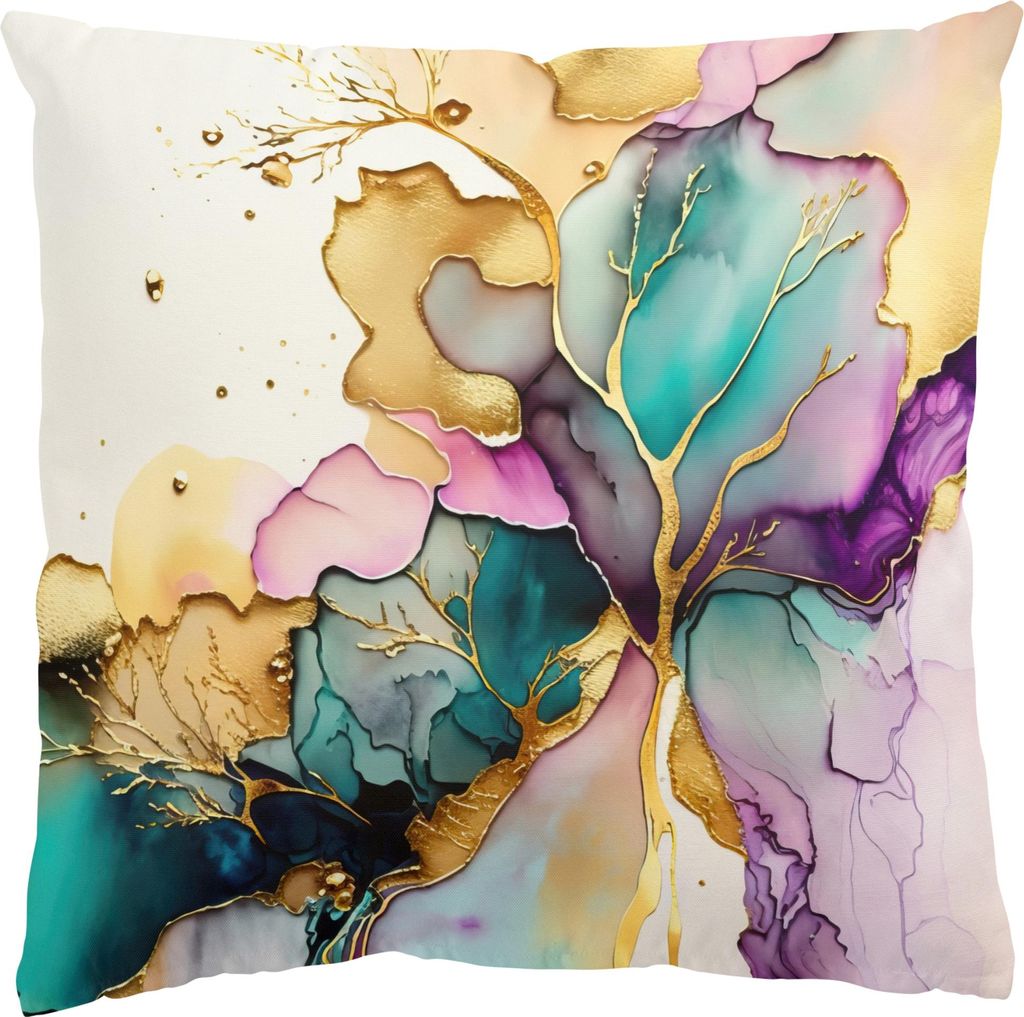 Dekokissen originell draußen / Outdoor Zierkissen waschbar Design gold Aquarell Sofakissen ohne Füllung
