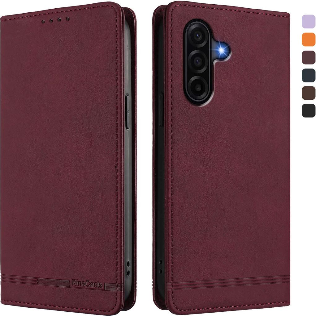 Hülle für Samsung Galaxy A57, Retro Kunstleder Ständer Klapphülle mit Kartenfächer und Magnetische Rot