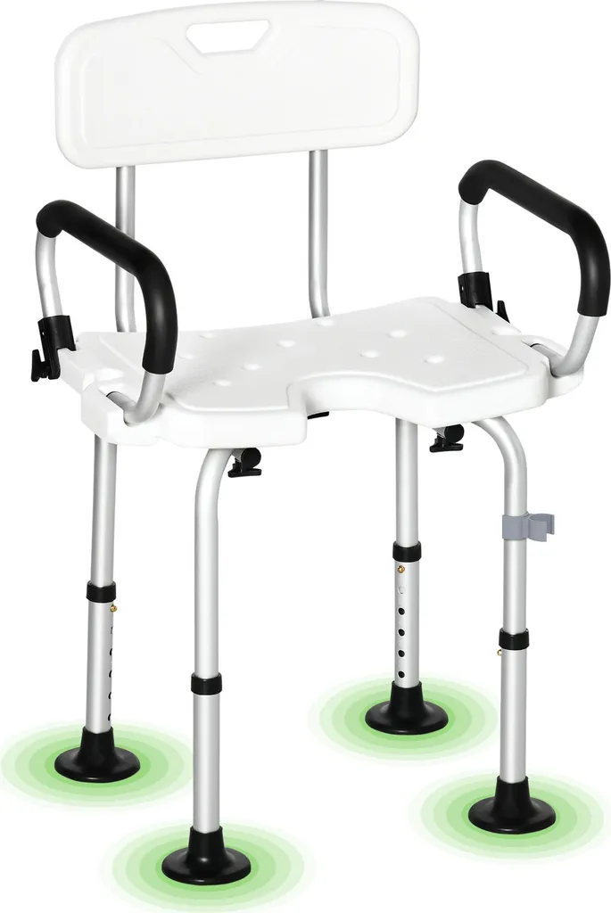Tabouret de douche médical pour senior avec dossier et pieds ventouses
